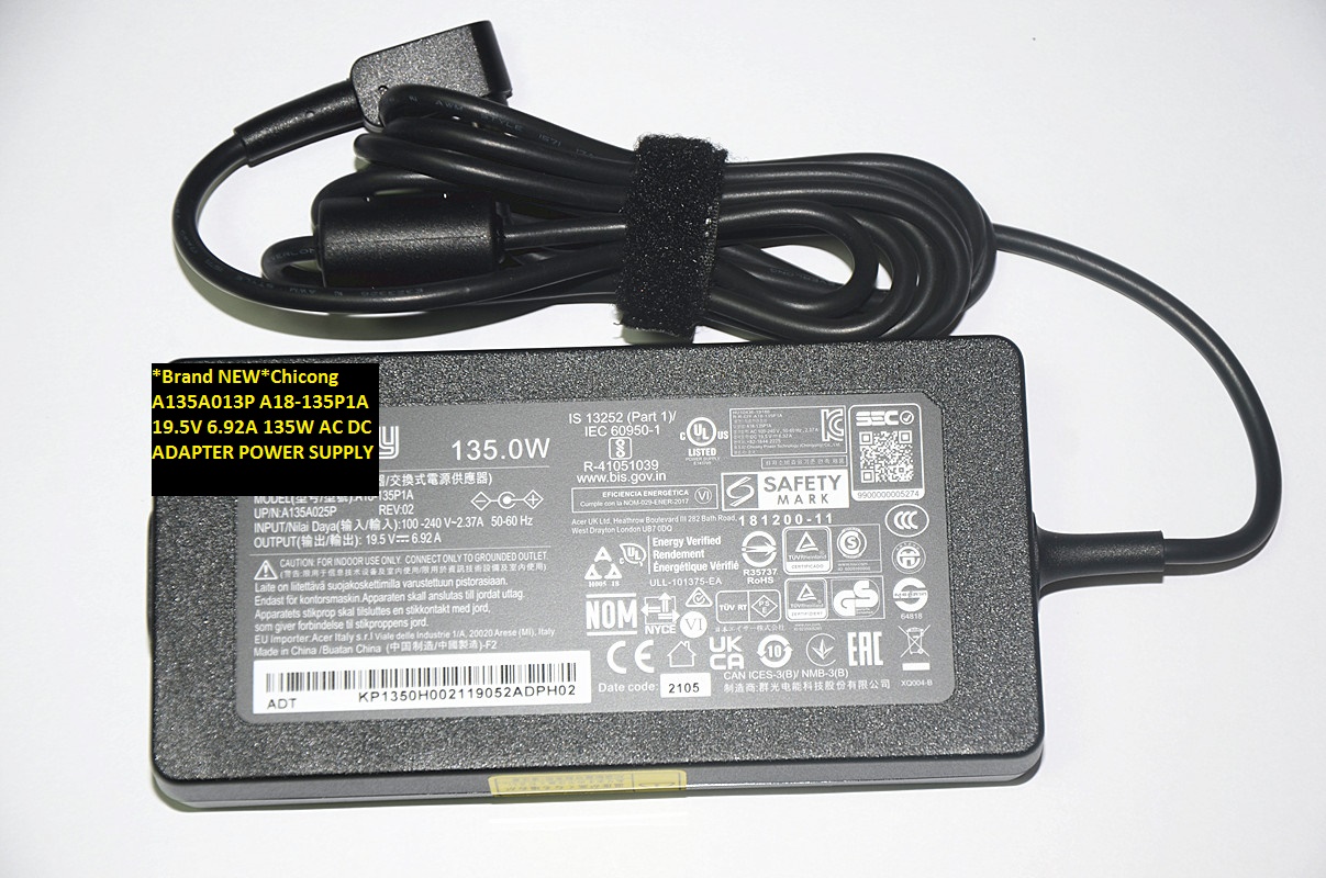 *Brand NEW*19.5V 6.92A Chicong A18-135P1A A135A013P 135W AC DC ADAPTER POWER SUPPLY - Click Image to Close